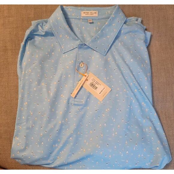 Peter Millar Other - PETER MILLAR Mens Sailing Away Performance Polo Shirt Golf Blue NEW XXL